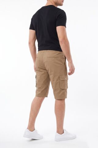 Erkek Kargo Cepli Kanvas Kapri Şort Beli Lastikli Bağcıklı BGL-ST05576 CAMEL - M