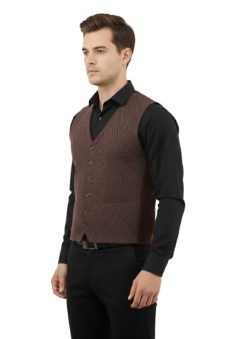 Erkek Düğmeli Yelek Cepsiz Çelik Örgü Klasik Kalıp 5211LS BGL-ST05018