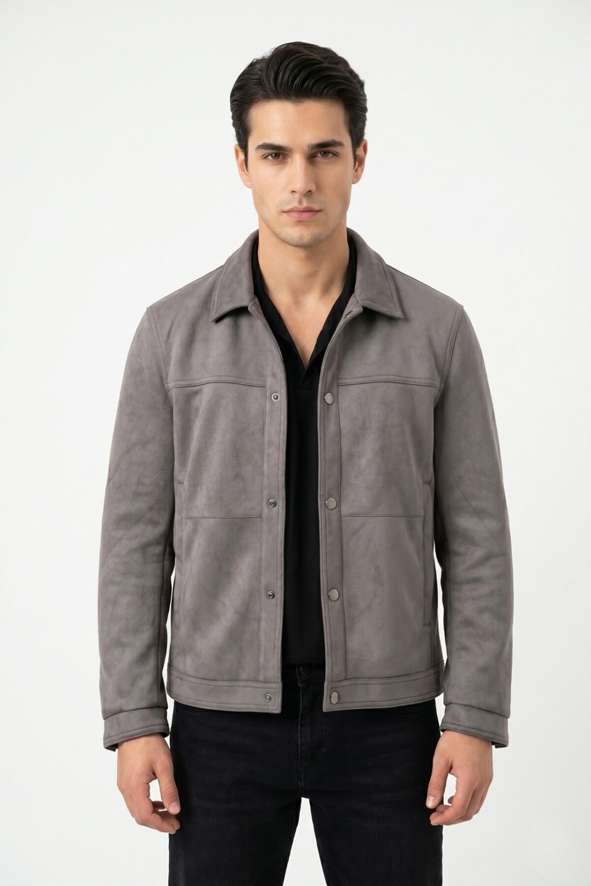Erkek Siyah Regular Fit Mevsimlik Süet Spor Mont BGL-ST05437 FÜME - S