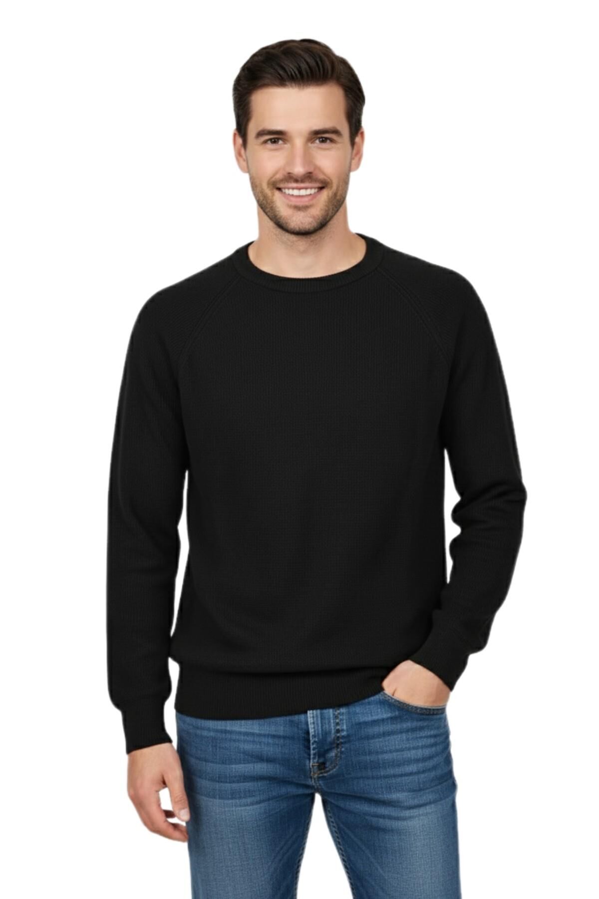 Erkek Spor Reklam Kol Kazak Regular Fit BGL-ST04949 SİYAH - 2XL