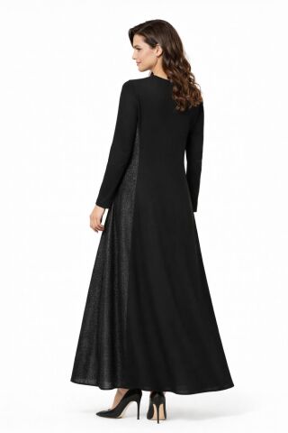 Kadın Siyah Taşlı  Uzun Kol Likralı Viskon Elbise BGL-ST05324