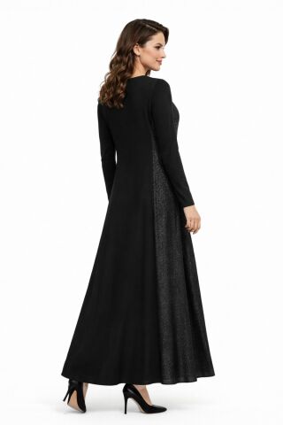 Kadın Siyah Taşlı  Uzun Kol Likralı Viskon Elbise BGL-ST05324