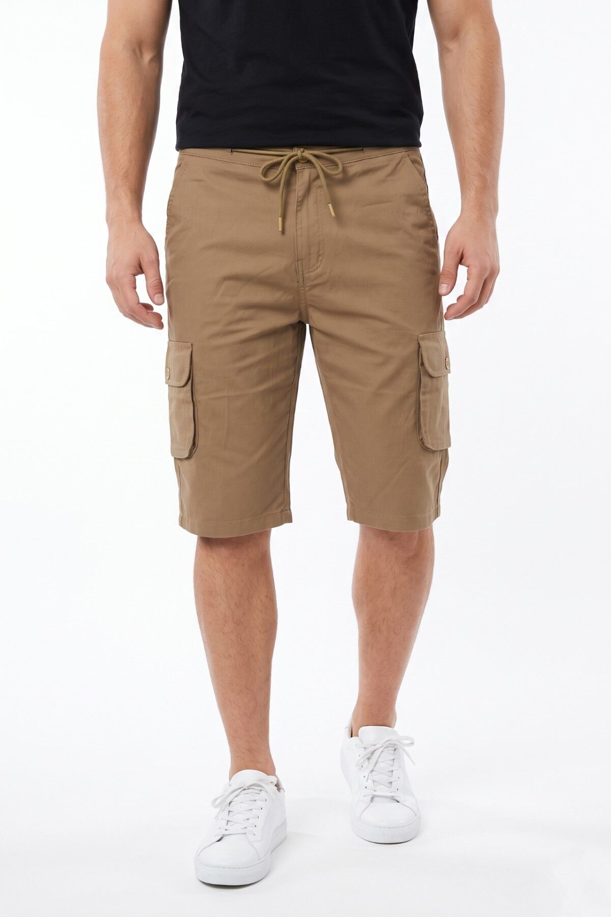 Erkek Kargo Cepli Kanvas Kapri Şort Beli Lastikli Bağcıklı BGL-ST05576 CAMEL - XL