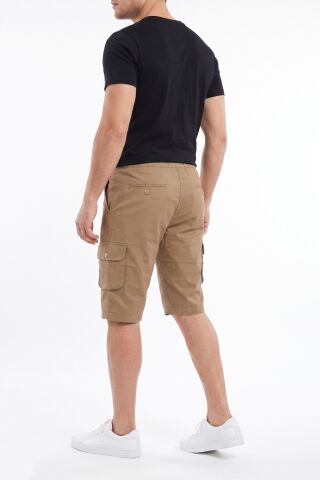 Erkek Kargo Cepli Kanvas Kapri Şort Beli Lastikli Bağcıklı BGL-ST05576 CAMEL - XL