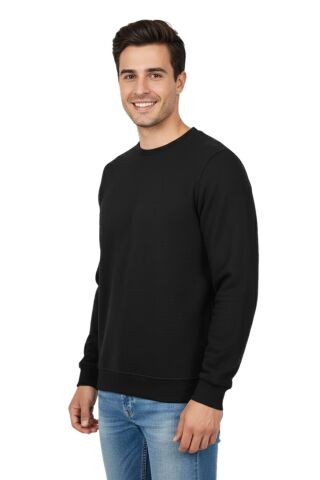 Erkek Sıfır Yaka Petek Doku Regular Fit Sweatshirt BGL-ST04950 ANTRASİT - M