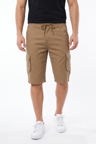 Erkek Kargo Cepli Kanvas Kapri Şort Beli Lastikli Bağcıklı BGL-ST05576 CAMEL - 2XL