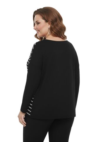 Kadın Siyah Sıfır Yaka Taşlı Bluz BGL-ST05157 SİYAH - 2XL