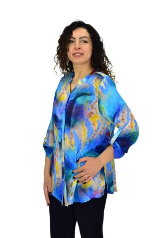Kadın Uzun Kol Gömlek BGL-ST04662 MAVİ - XL