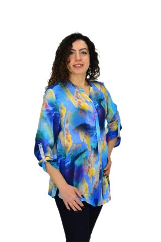 Kadın Uzun Kol Gömlek BGL-ST04662 MAVİ - XL