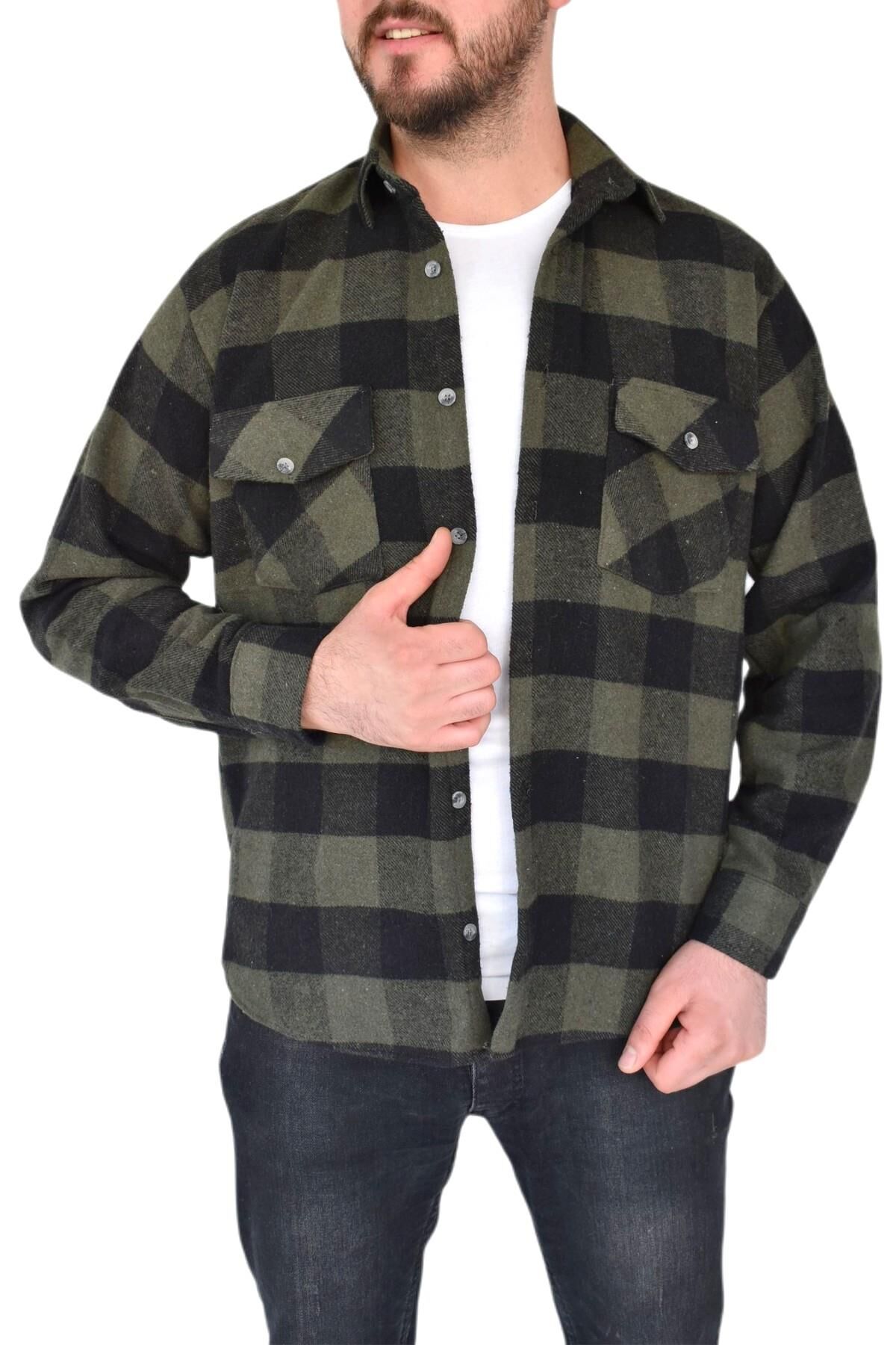 Erkek Oduncu Çift Cep Kapaklı Regular Fit Gömlek BGL-ST02338 HAKİ - S