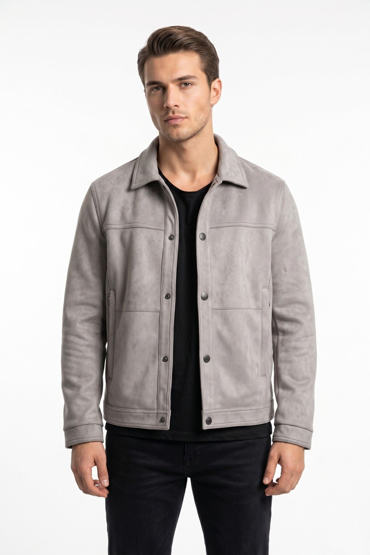 Erkek Siyah Regular Fit Mevsimlik Süet Spor Mont BGL-ST05437 GRİ - L