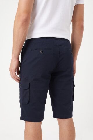 Erkek Kargo Cepli Kanvas Kapri Şort Beli Lastikli Bağcıklı BGL-ST05576 LACİVERT - 2XL