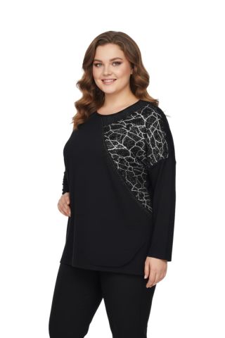 Kadın Siyah Sıfır Yaka Taşlı Bluz BGL-ST05156