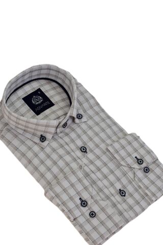 Erkek Klasik Uzun Kol Ekose Gömlek BGL-ST03509 BEJ - XL