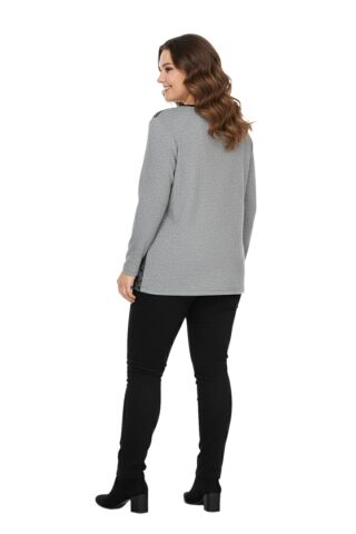 Kadın Yumoş Taşlı Baskılı Bluz BGL-ST05068 GRİ - XL