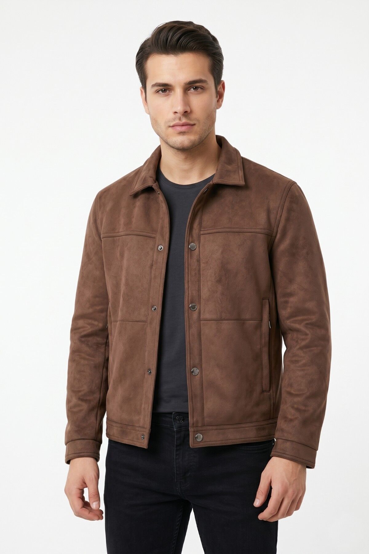 Erkek Siyah Regular Fit Mevsimlik Süet Spor Mont BGL-ST05437 KAHVE - L