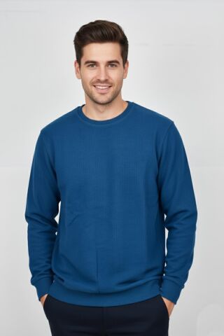 Erkek Büyük Beden Sıfır Yaka Selanik Sweatshirt BGL-ST04871 PETROL - 5XL