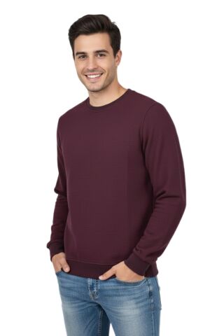 Erkek Sıfır Yaka Petek Doku Regular Fit Sweatshirt BGL-ST04950 BORDO - 2XL
