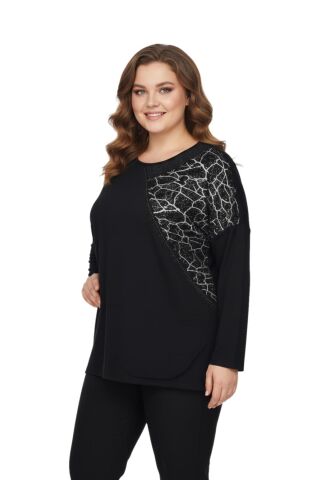 Kadın Siyah Sıfır Yaka Taşlı Bluz BGL-ST05156 SİYAH - 2XL