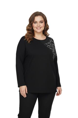 Kadın Siyah Sıfır Yaka Taşlı Bluz BGL-ST05156 SİYAH - 2XL