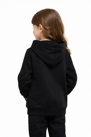 Kız Çocuk Fermuarlı Kapüşonlu Sweatshirt BGL-ST05277 SİYAH - 6 YAŞ