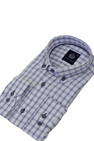 Erkek Klasik Uzun Kol Ekose Gömlek BGL-ST03509 LACİVERT - L