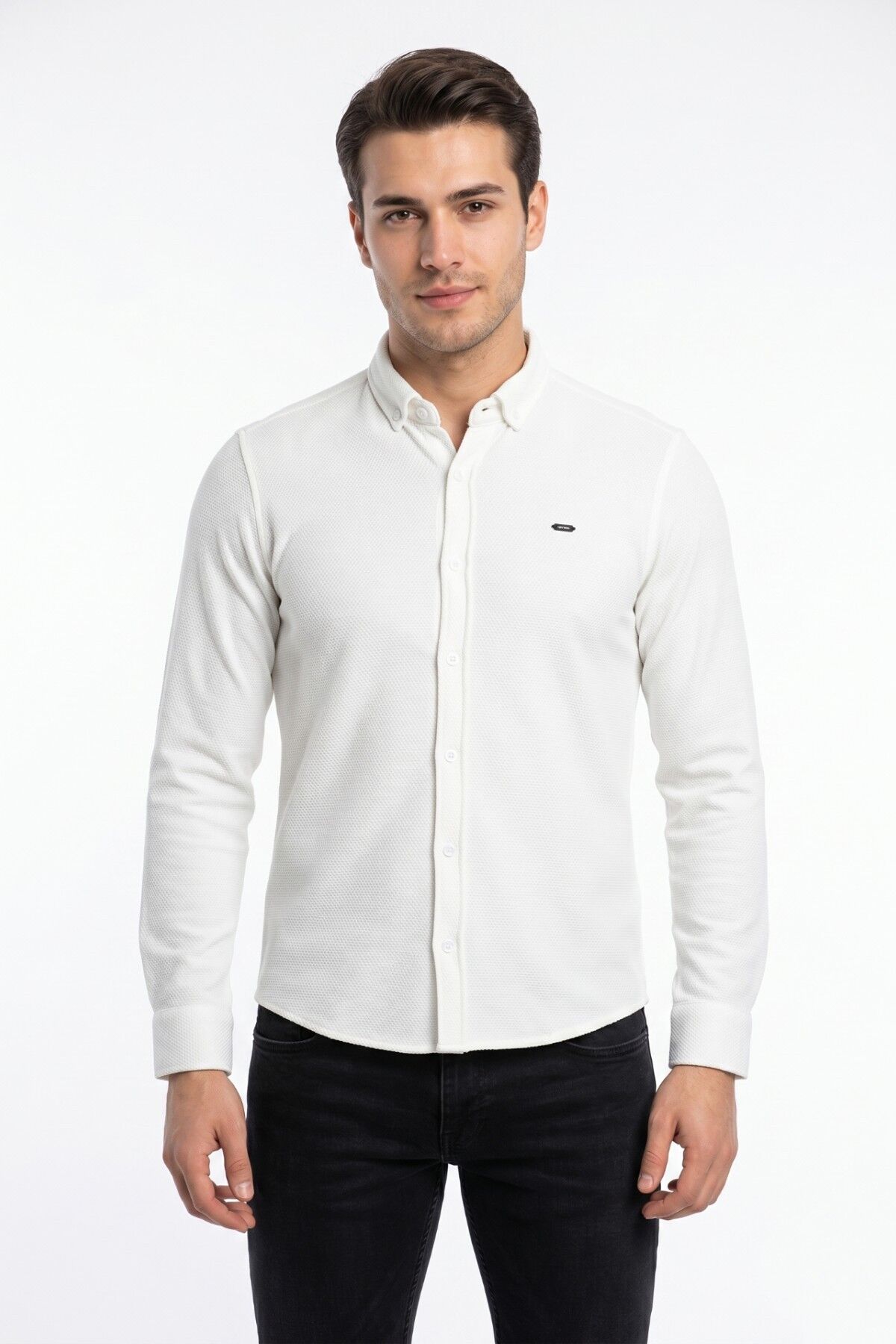 Erkek Spor Slim Fitt Uzun Kol  Gömlek BGL-ST05439 BEYAZ - L