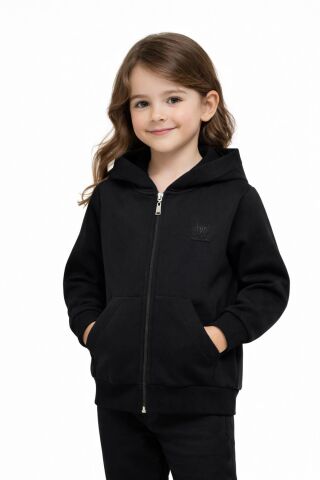 Kız Çocuk Fermuarlı Kapüşonlu Sweatshirt BGL-ST05277 SİYAH - 9 YAŞ