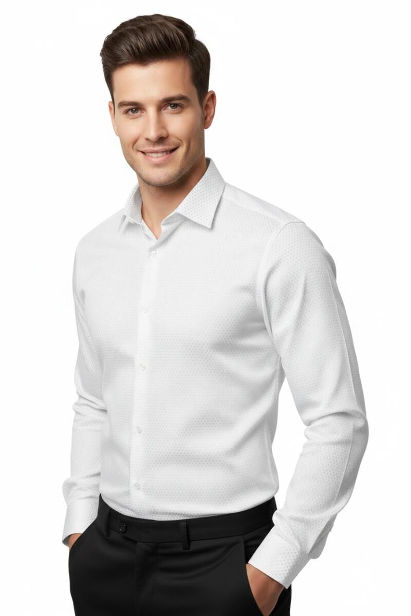 Erkek Silim Fit Armürlü Uzun Kol Gömlek BGL-ST04868 BEYAZ - 3XL