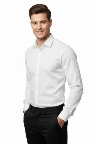 Erkek Silim Fit Armürlü Uzun Kol Gömlek BGL-ST04868 BEYAZ - 3XL