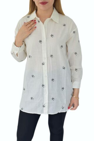 Kadın Krem Çiçekli Gömlek 71321 BGL-ST02905 KREM - M