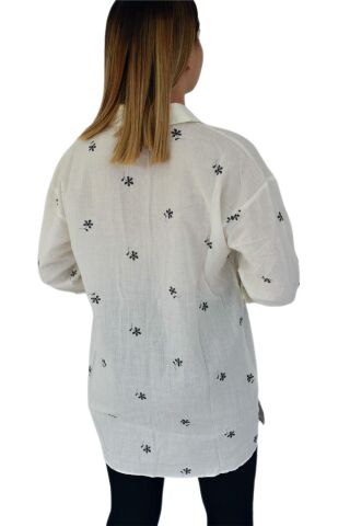 Kadın Krem Çiçekli Gömlek 71321 BGL-ST02905 KREM - M