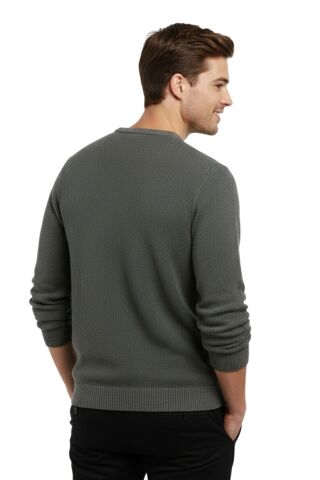 Erkek Sıfır Yaka Kazak Petek Örgü Klasik Kalıp 5214C BGL-ST05022 K.GRİ - 2XL
