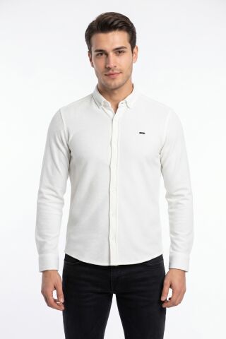 Erkek Spor Slim Fitt Uzun Kol  Gömlek BGL-ST05439 BEYAZ - 2XL