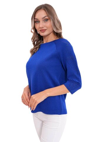 Kadın Sıfıryaka Simli Kol Detaylı Kazak 12763 BGL-ST04221 SAKS MAVİ - M/L