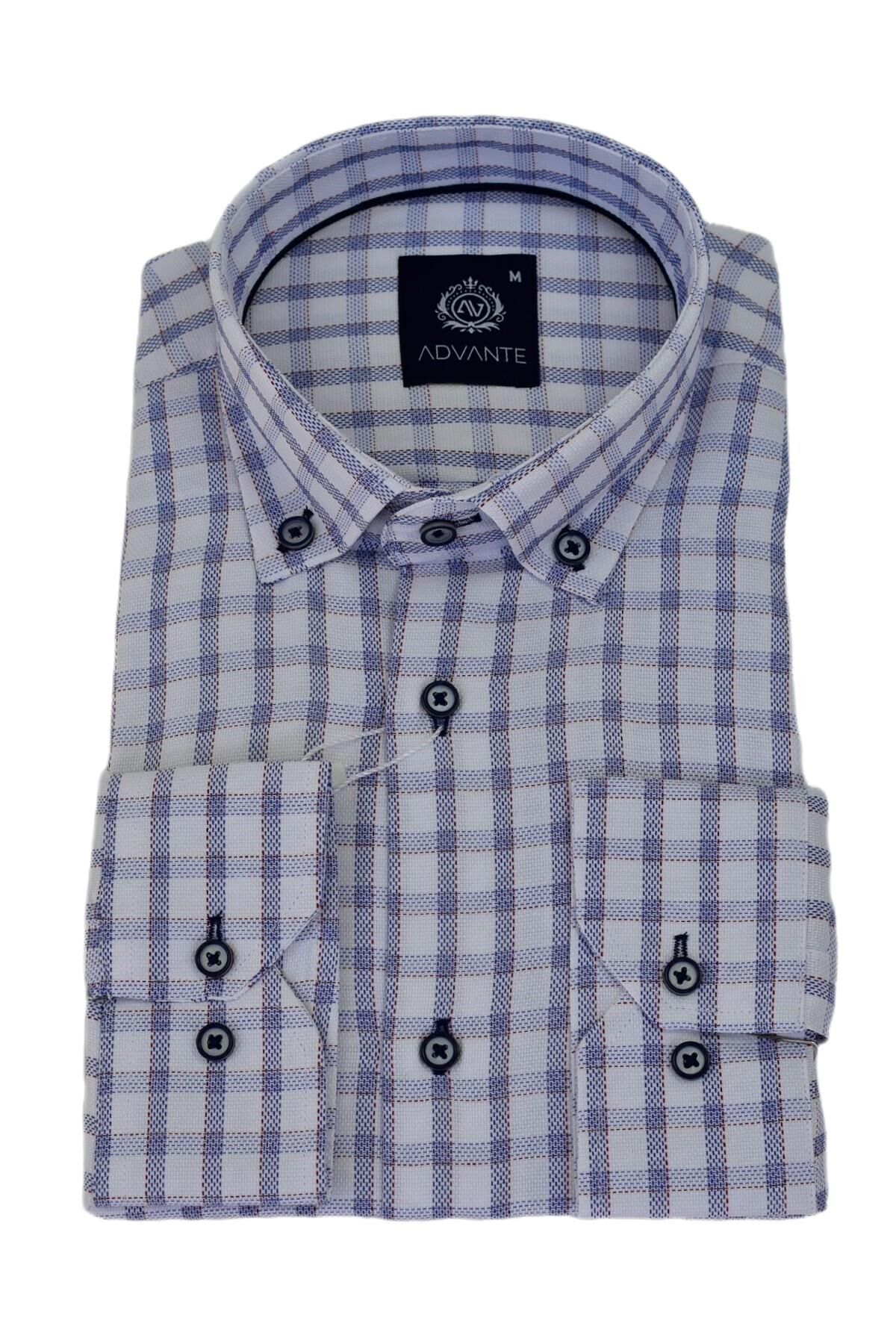 Erkek Klasik Uzun Kol Ekose Gömlek BGL-ST03509 LACİVERT - XL