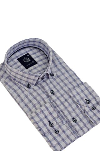 Erkek Klasik Uzun Kol Ekose Gömlek BGL-ST03509 LACİVERT - XL