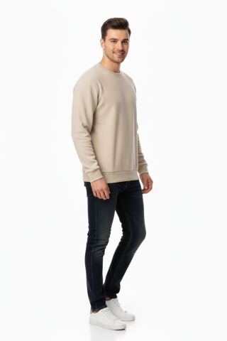 Erkek Büyük Beden Sıfır Yaka Selanik Sweatshirt BGL-ST04871 TAŞ - 5XL