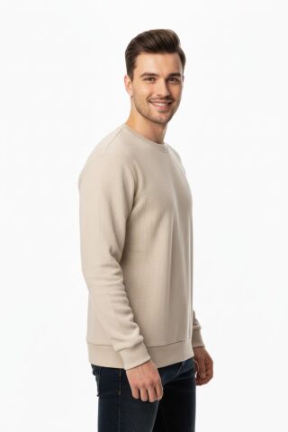 Erkek Büyük Beden Sıfır Yaka Selanik Sweatshirt BGL-ST04871 TAŞ - 5XL