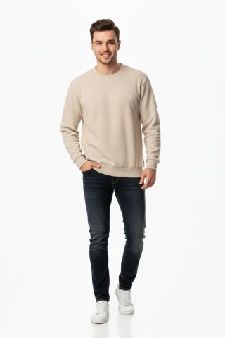 Erkek Büyük Beden Sıfır Yaka Selanik Sweatshirt BGL-ST04871 TAŞ - 5XL