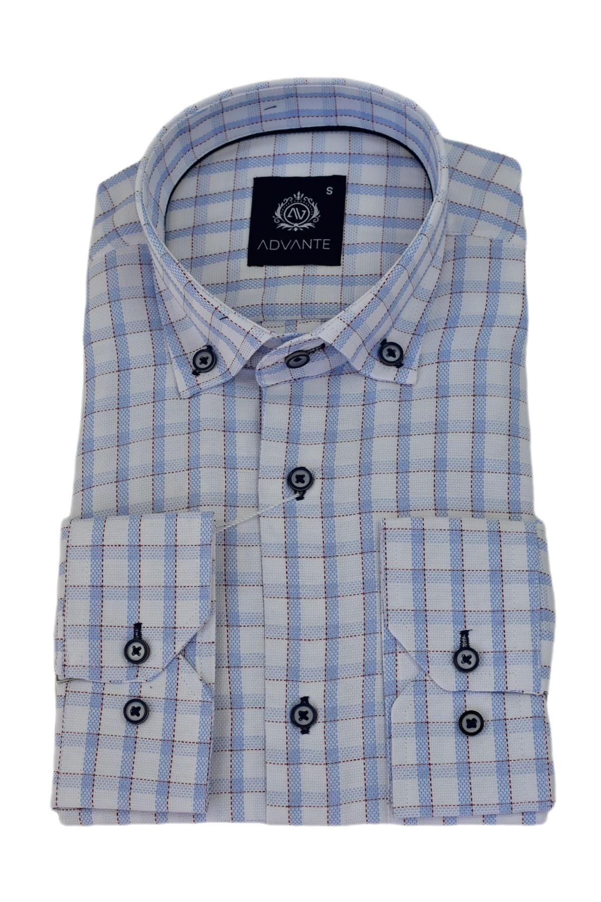 Erkek Klasik Uzun Kol Ekose Gömlek BGL-ST03509 MAVİ - 2XL