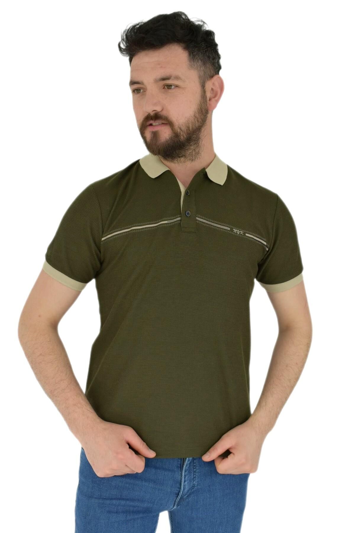 Erkek Polo Yaka Tişört Waffle 2369 BGL-ST02792 HAKİ - M