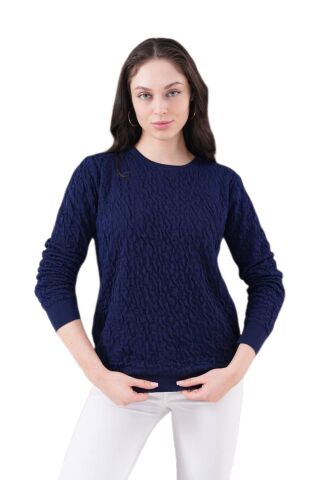 Kadın Bisiklet Yaka Büzgülü Kazak 12833 BGL-ST04228 LACİVERT - M/L