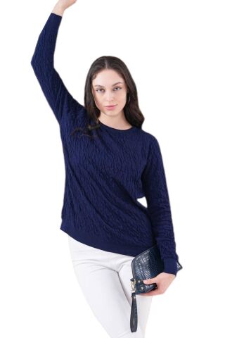 Kadın Bisiklet Yaka Büzgülü Kazak 12833 BGL-ST04228 LACİVERT - M/L
