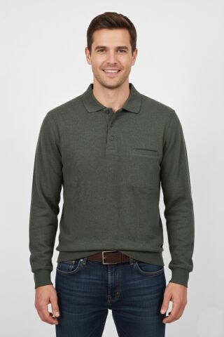 Erkek Polo Yaka Cepli Selanik Sweatshirt Regular Kalıp BGL-ST04872 PETROL - 2XL