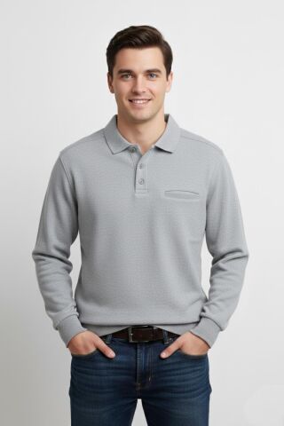 Erkek Polo Yaka Cepli Selanik Sweatshirt Regular Kalıp BGL-ST04872 PETROL - 2XL