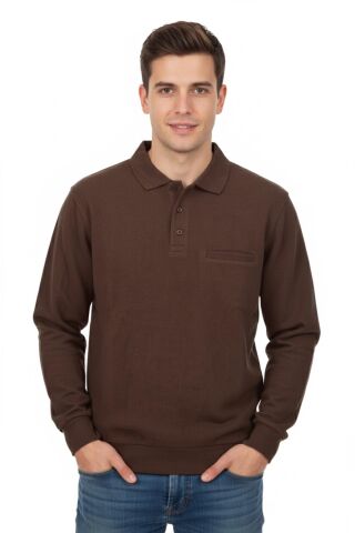 Erkek Polo Yaka Cepli Selanik Sweatshirt Regular Kalıp BGL-ST04872 PETROL - 2XL