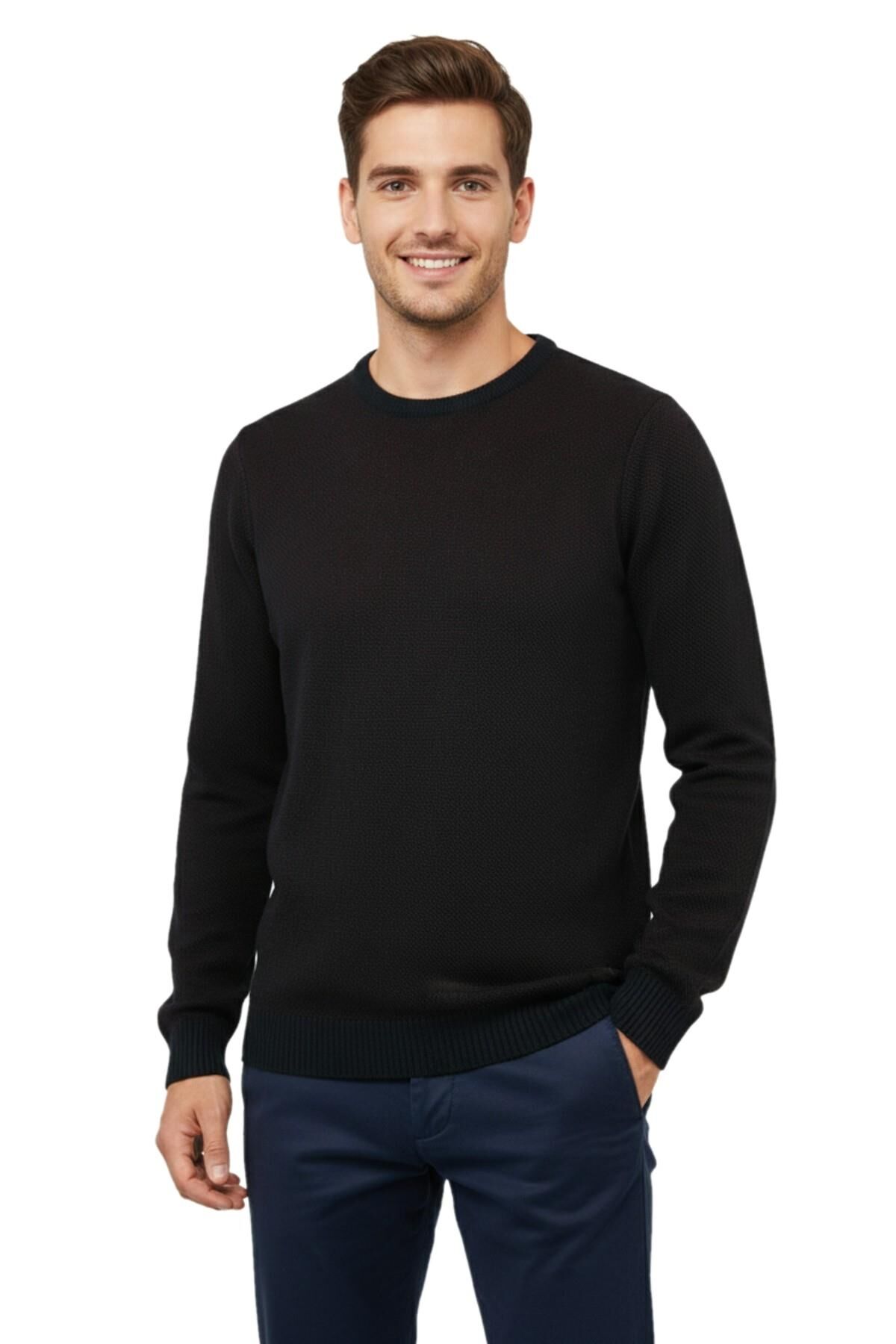 Erkek Sıfır Yaka Kazak Petek Örgü Klasik Kalıp 5214C BGL-ST05022 LACİVERT - 2XL
