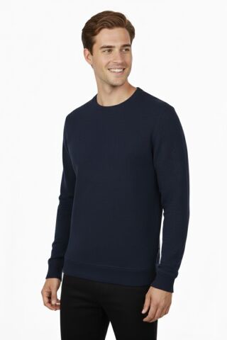 Erkek Sıfır Yaka Petek Doku Regular Fit Sweatshirt BGL-ST04950 LACİVERT - 2XL