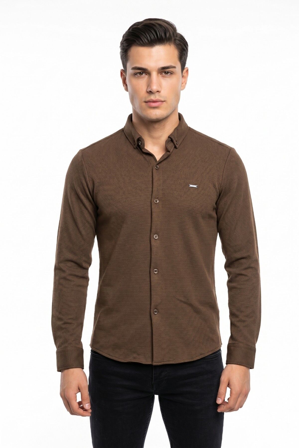 Erkek Spor Slim Fitt Uzun Kol  Gömlek BGL-ST05439 KAHVE - 2XL